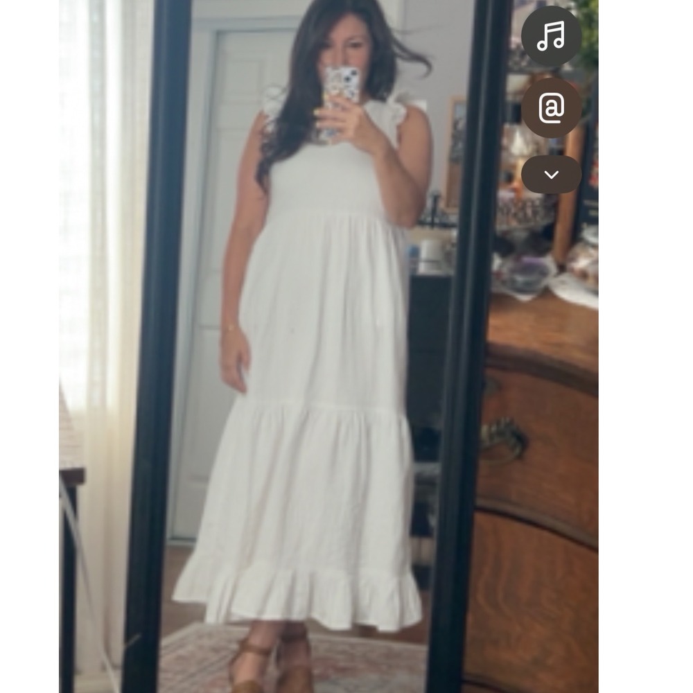 Universal Thread Maxi Dress Womens S White Cottagecore Ruffle Gauze Cotton Boho